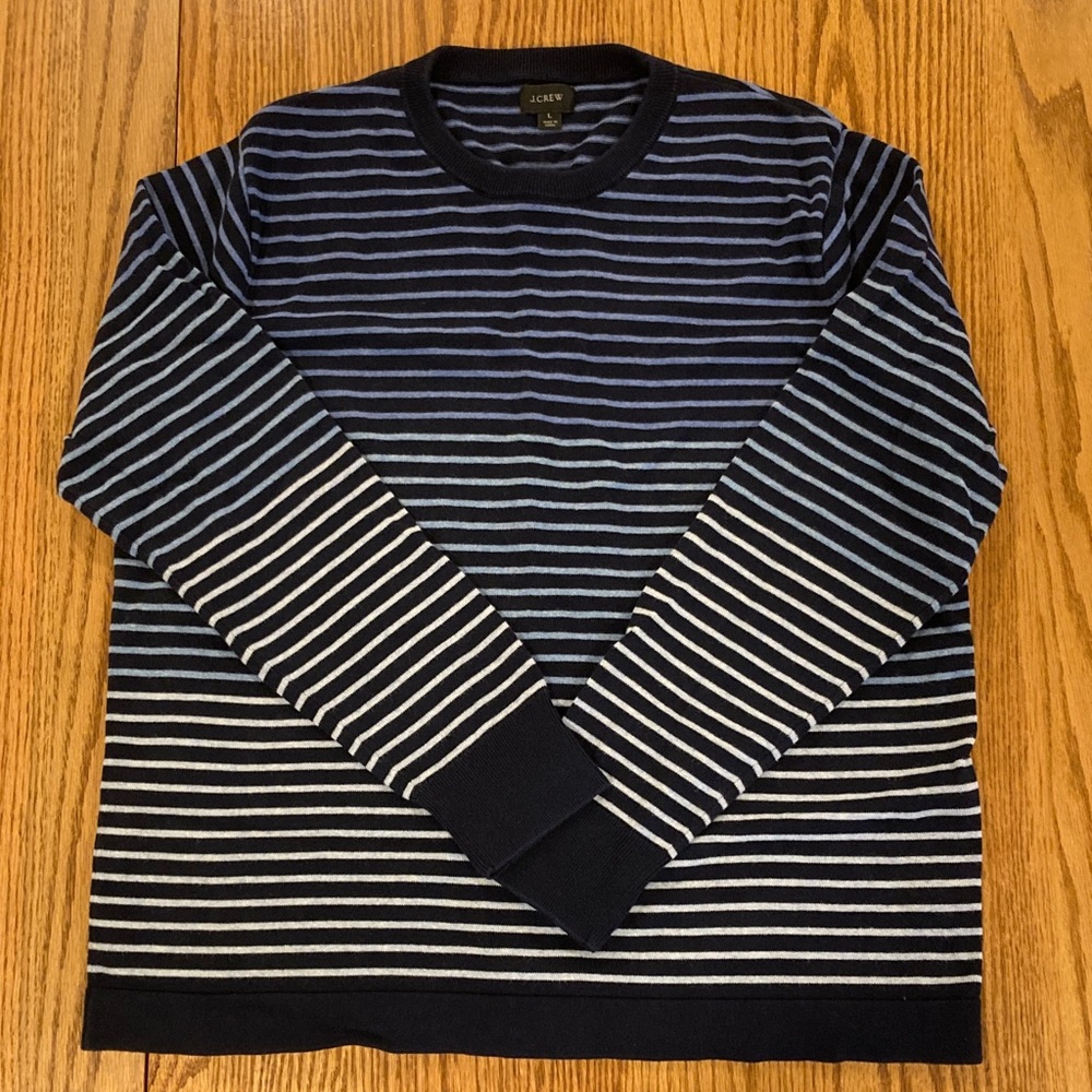 J. Crew Men's Sweater in Navy and White Stripes
